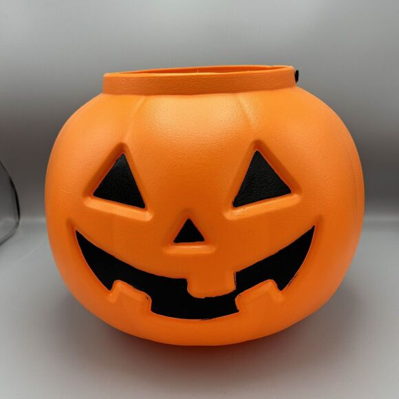 XL Pumpkin Jack O Lantern Orange Blow Mold Candy Bucket Pail Amloid Corp 14" - Picture 1 of 7